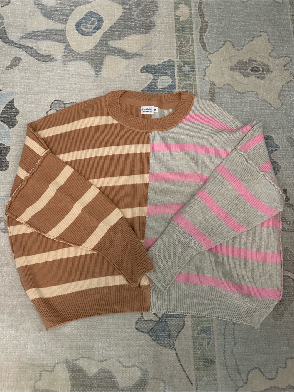 Oversized Two-Tone Striped Knit Sweater